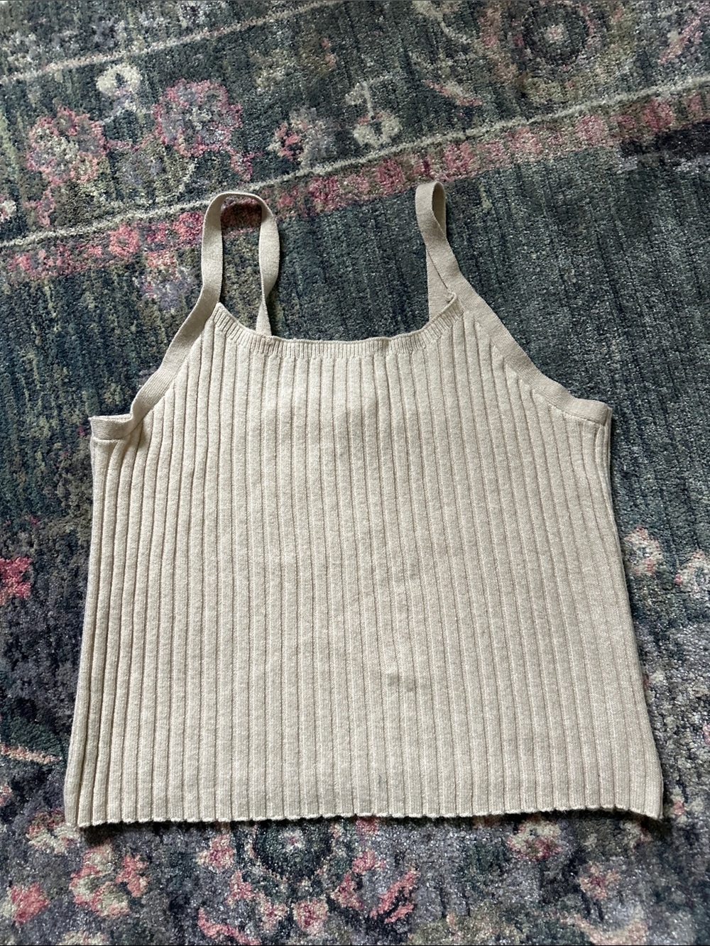 Time and Tru Beige Ribbed Sweater Tank Top XL Basic Comfy Layer for Fall Chic